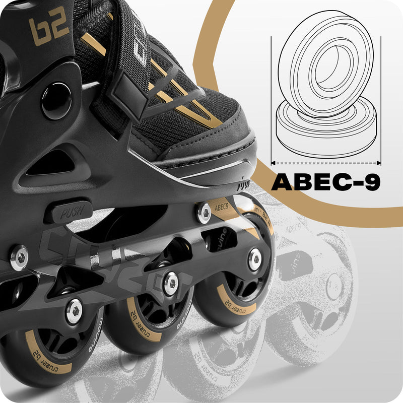 Smooth, fast wheels with ABEC-9 bearings.